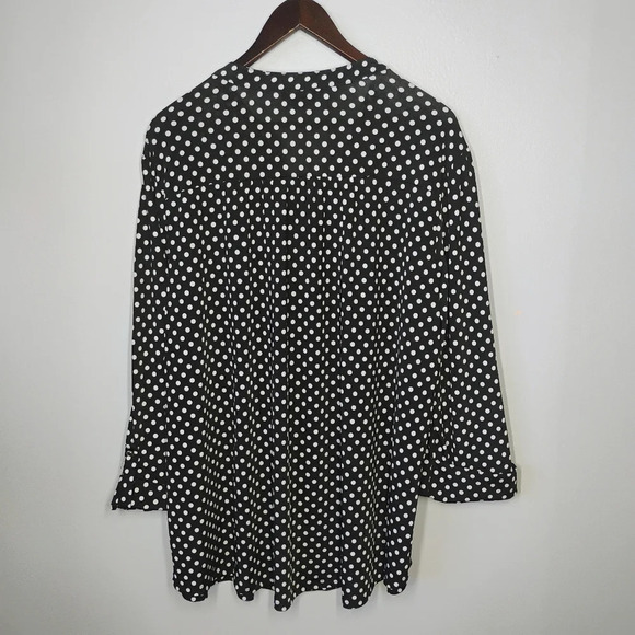 Cocomo Polka Dot Blouse Roll Tab Sleeve Pleated Relaxed Fit Black White Size 3X - Picture 4 of 11